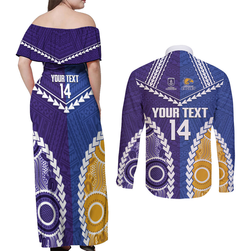 Custom Football Eagles and Dockers Couples Matching Off Shoulder Maxi Dress and Long Sleeve Button Shirt 2026 Together Aboriginal Polynesian Pattern