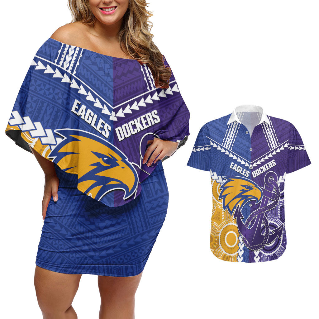Custom Football Eagles and Dockers Couples Matching Off Shoulder Short Dress and Hawaiian Shirt 2026 Together Aboriginal Polynesian Pattern