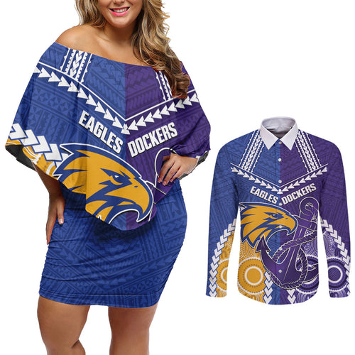 Custom Football Eagles and Dockers Couples Matching Off Shoulder Short Dress and Long Sleeve Button Shirt 2026 Together Aboriginal Polynesian Pattern