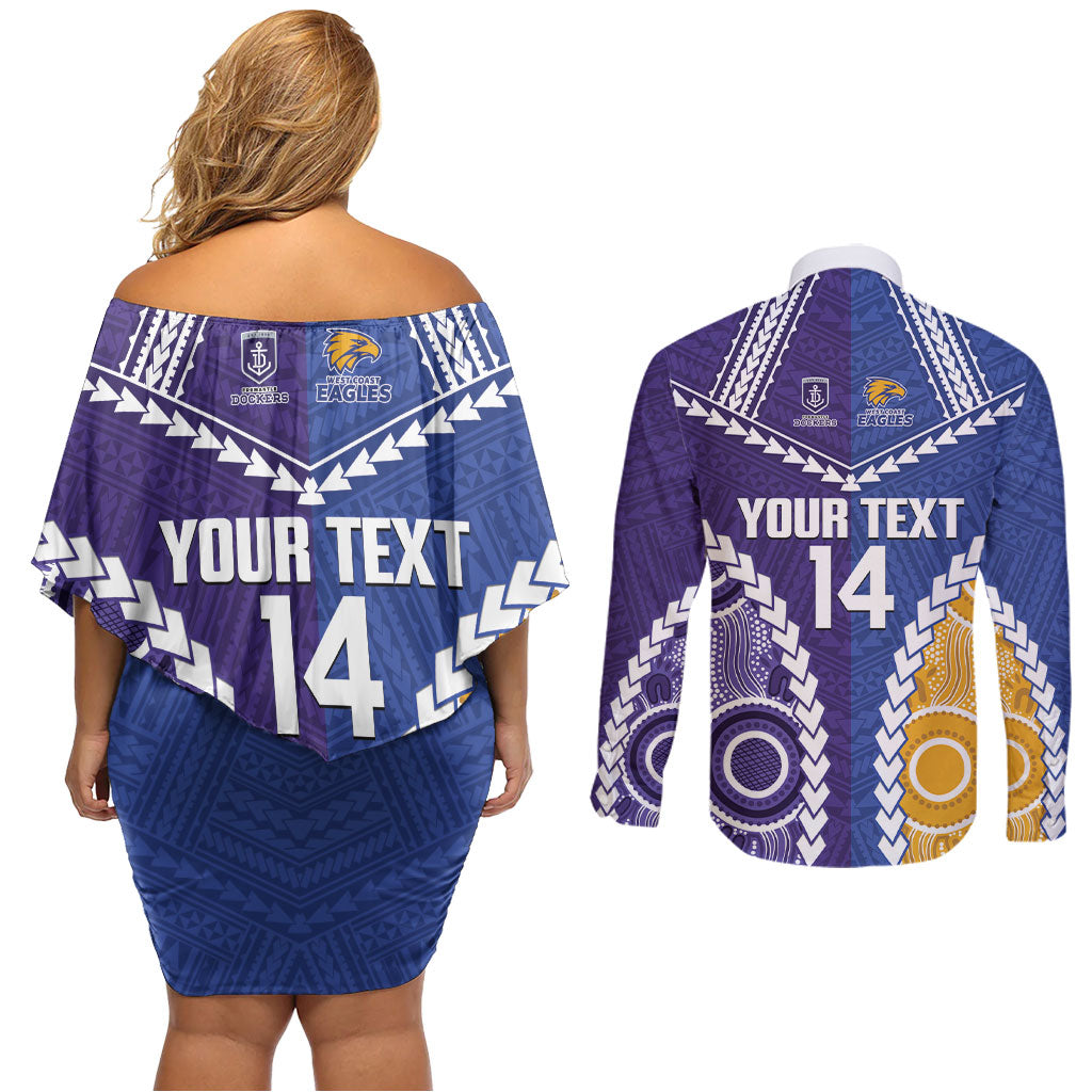 Custom Football Eagles and Dockers Couples Matching Off Shoulder Short Dress and Long Sleeve Button Shirt 2026 Together Aboriginal Polynesian Pattern