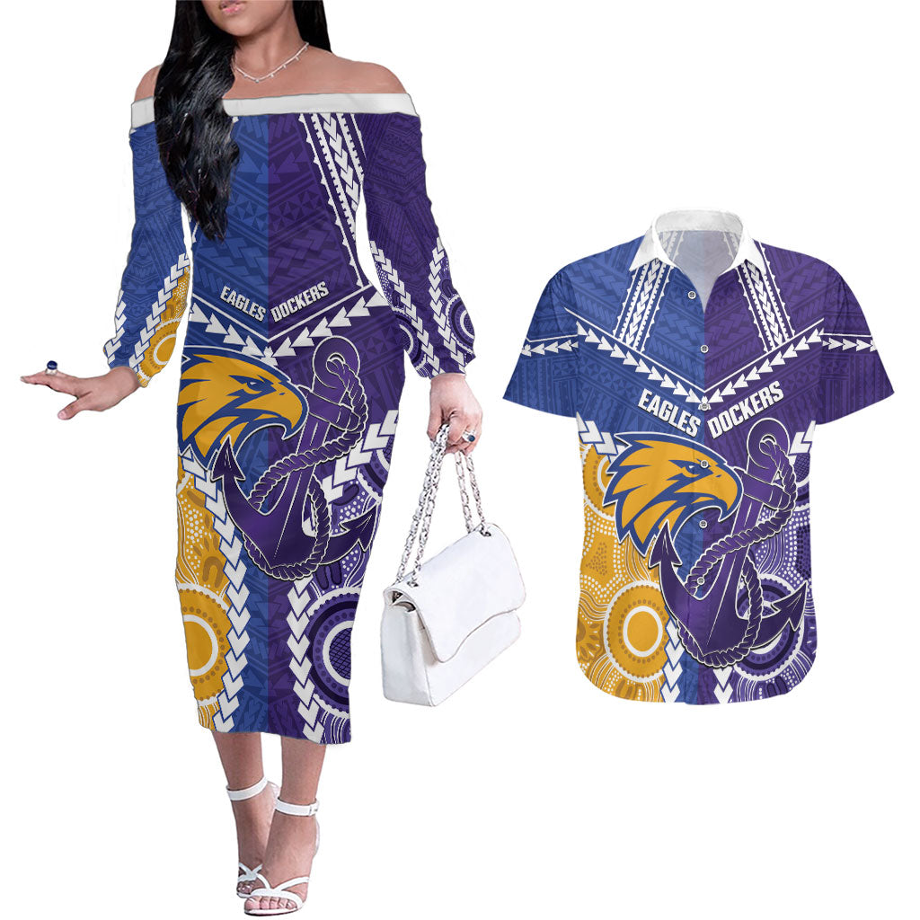 Custom Football Eagles and Dockers Couples Matching Off The Shoulder Long Sleeve Dress and Hawaiian Shirt 2026 Together Aboriginal Polynesian Pattern