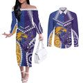 Custom Football Eagles and Dockers Couples Matching Off The Shoulder Long Sleeve Dress and Long Sleeve Button Shirt 2026 Together Aboriginal Polynesian Pattern
