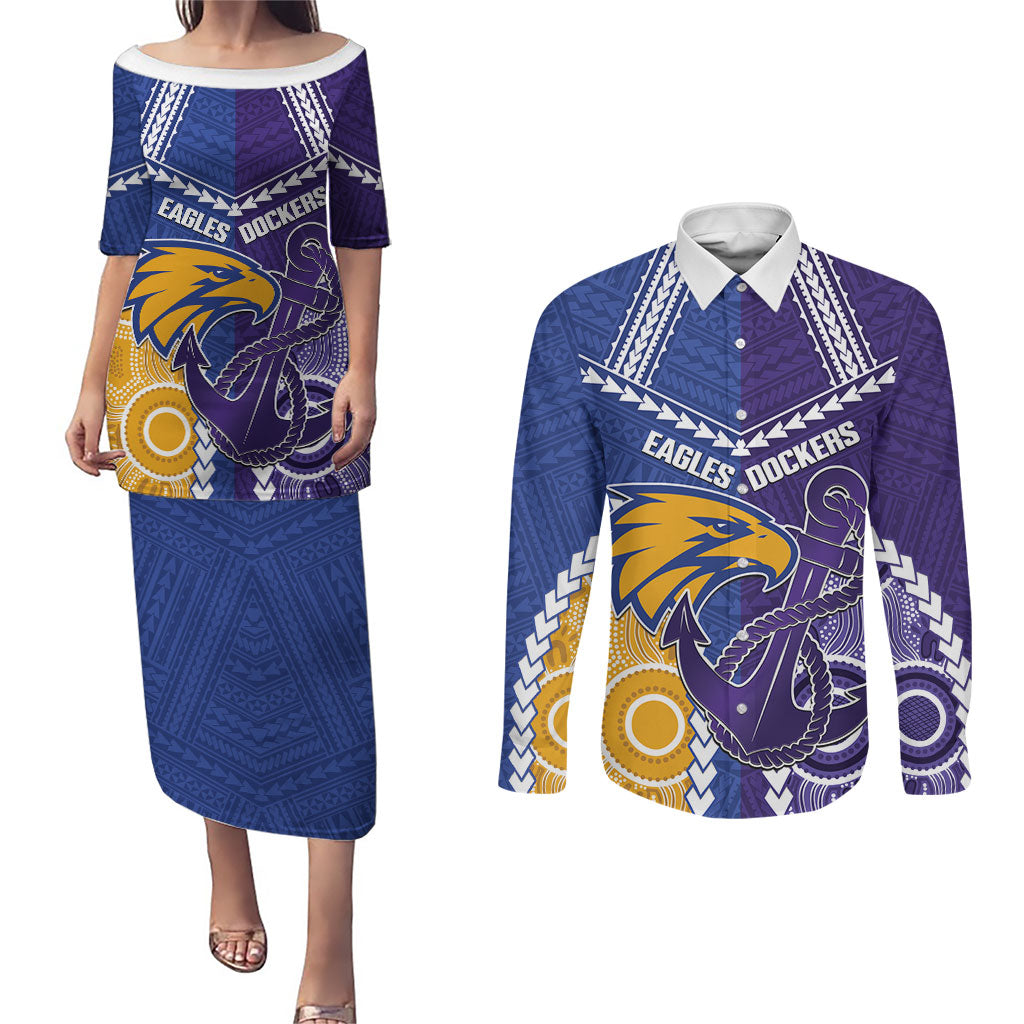 Custom Football Eagles and Dockers Couples Matching Puletasi and Long Sleeve Button Shirt 2026 Together Aboriginal Polynesian Pattern