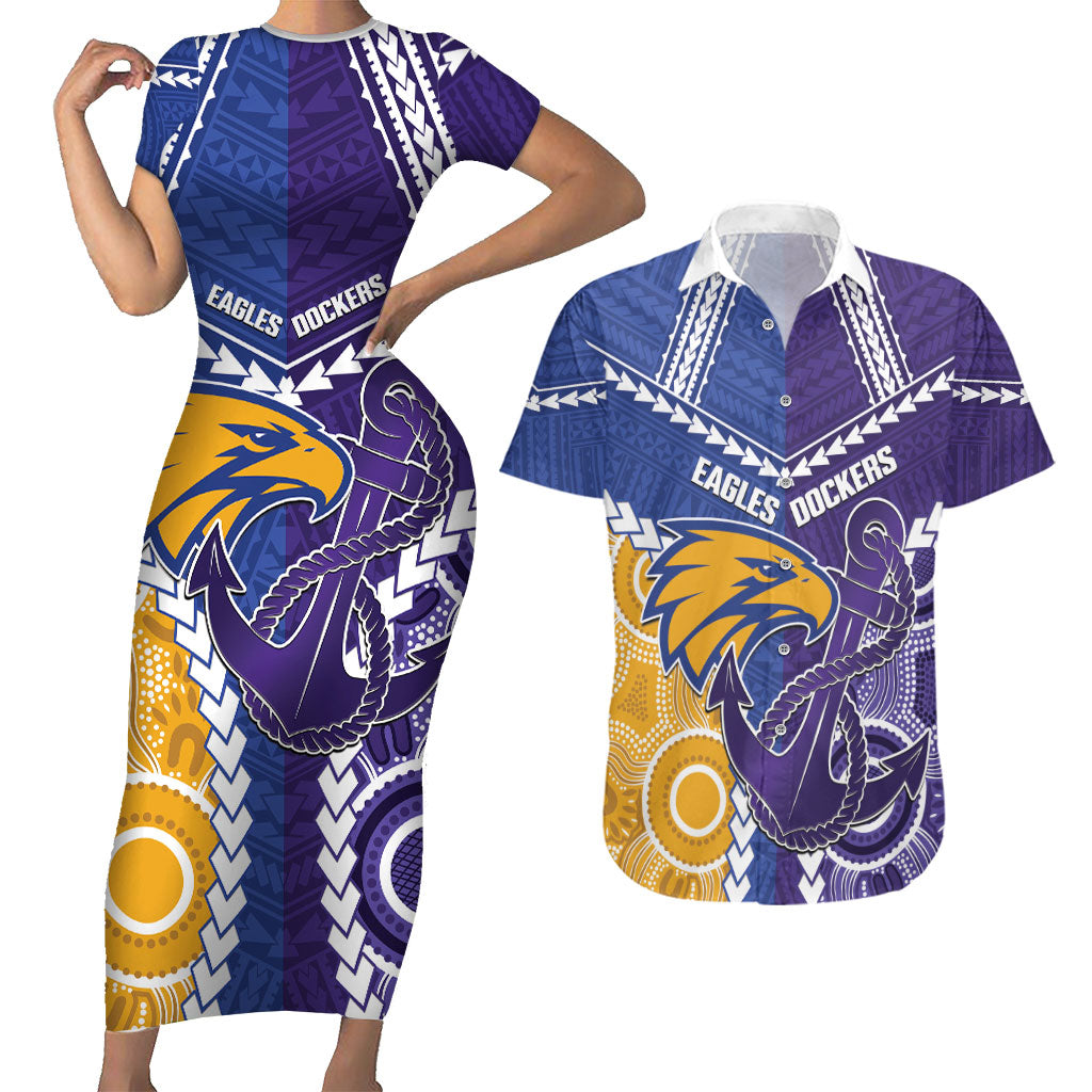 Custom Football Eagles and Dockers Couples Matching Short Sleeve Bodycon Dress and Hawaiian Shirt 2026 Together Aboriginal Polynesian Pattern