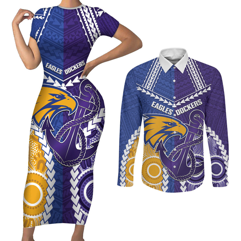 Custom Football Eagles and Dockers Couples Matching Short Sleeve Bodycon Dress and Long Sleeve Button Shirt 2026 Together Aboriginal Polynesian Pattern