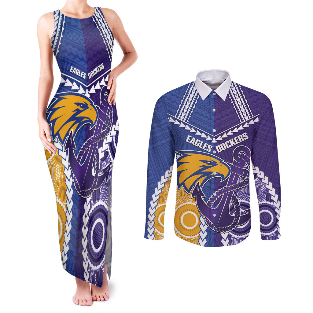 Custom Football Eagles and Dockers Couples Matching Tank Maxi Dress and Long Sleeve Button Shirt 2026 Together Aboriginal Polynesian Pattern