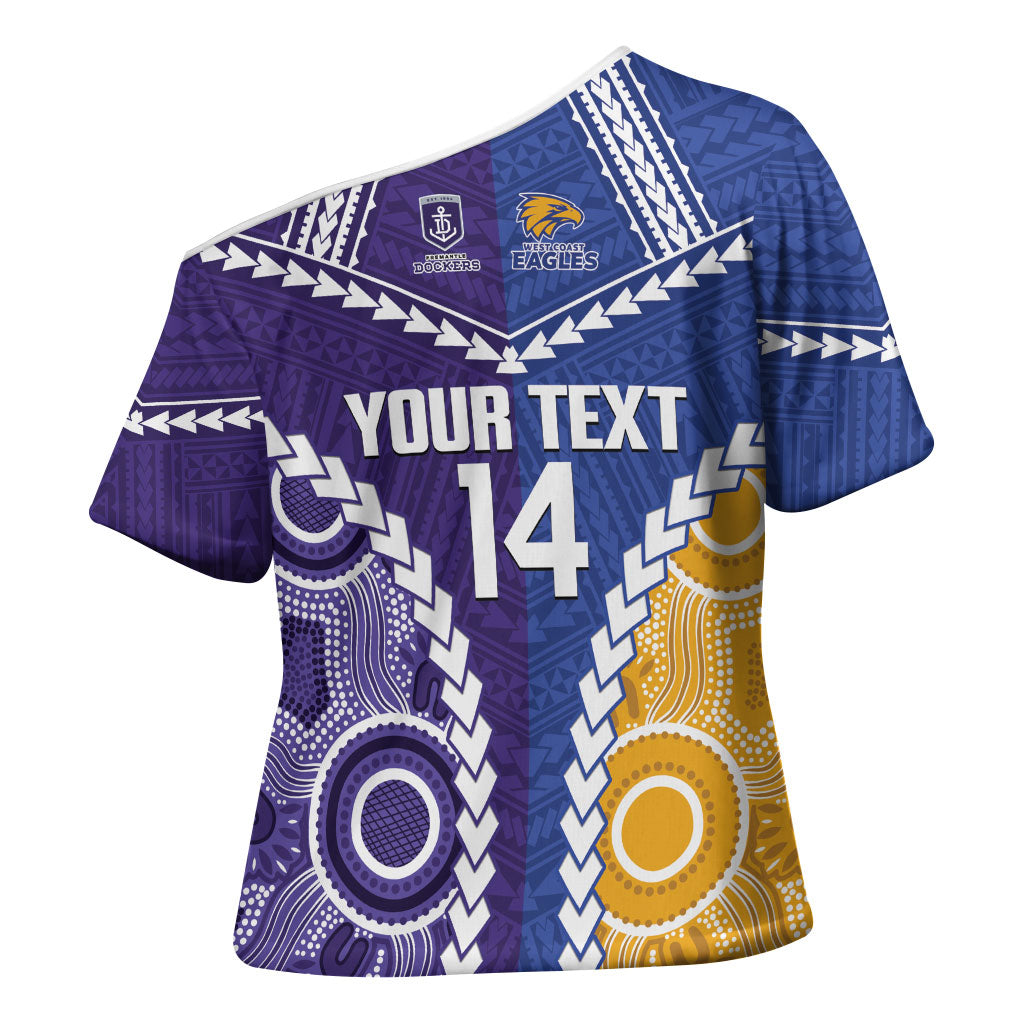 Custom Football Eagles and Dockers Cross Shoulder Shirt 2026 Together Aboriginal Polynesian Pattern