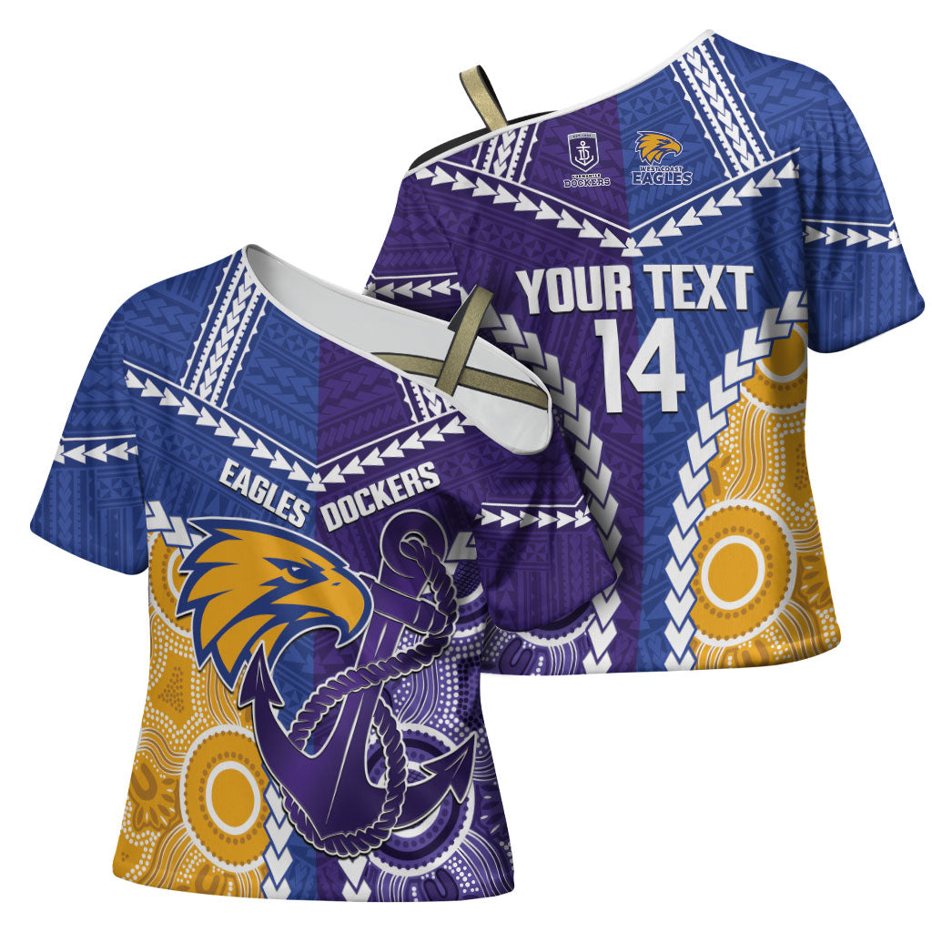Custom Football Eagles and Dockers Cross Shoulder Shirt 2026 Together Aboriginal Polynesian Pattern