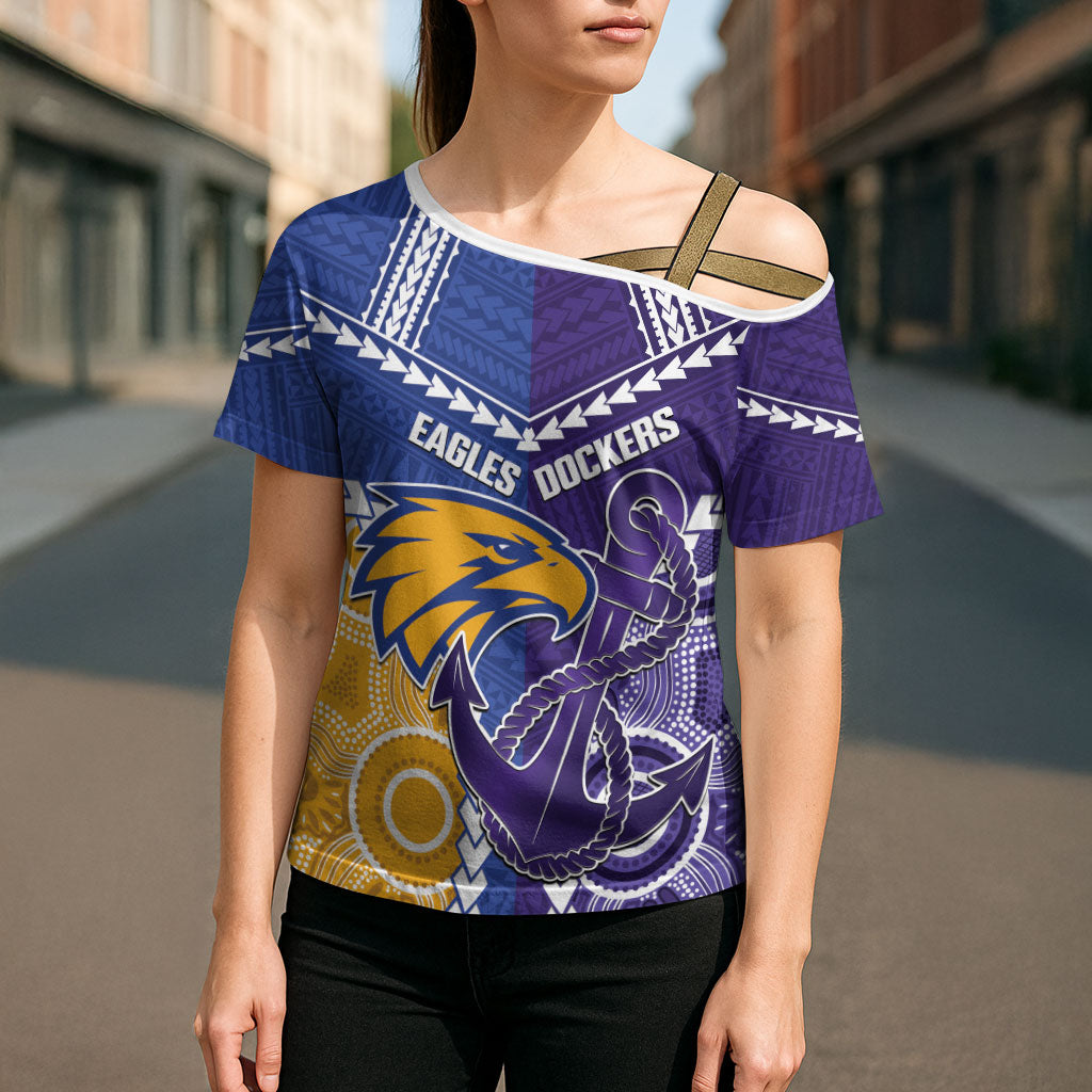 Custom Football Eagles and Dockers Cross Shoulder Shirt 2026 Together Aboriginal Polynesian Pattern