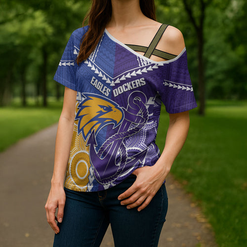 Custom Football Eagles and Dockers Cross Shoulder Shirt 2026 Together Aboriginal Polynesian Pattern