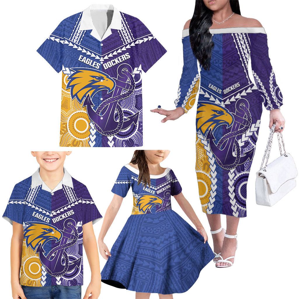 Custom Football Eagles and Dockers Family Matching Off The Shoulder Long Sleeve Dress and Hawaiian Shirt 2026 Together Aboriginal Polynesian Pattern