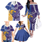 Custom Football Eagles and Dockers Family Matching Off The Shoulder Long Sleeve Dress and Hawaiian Shirt 2026 Together Aboriginal Polynesian Pattern