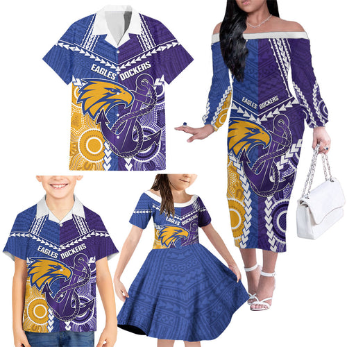 Custom Football Eagles and Dockers Family Matching Off The Shoulder Long Sleeve Dress and Hawaiian Shirt 2026 Together Aboriginal Polynesian Pattern
