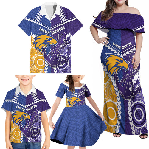 Custom Football Eagles and Dockers Family Matching Off Shoulder Maxi Dress and Hawaiian Shirt 2026 Together Aboriginal Polynesian Pattern