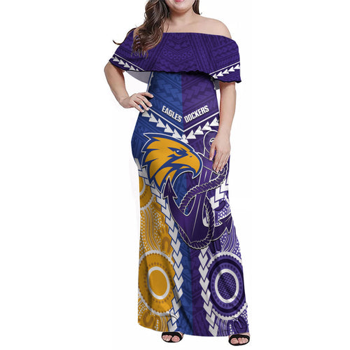 Custom Football Eagles and Dockers Family Matching Off Shoulder Maxi Dress and Hawaiian Shirt 2026 Together Aboriginal Polynesian Pattern