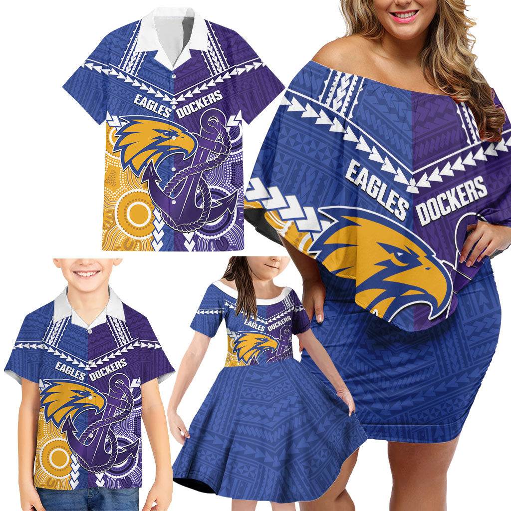 Custom Football Eagles and Dockers Family Matching Off Shoulder Short Dress and Hawaiian Shirt 2026 Together Aboriginal Polynesian Pattern