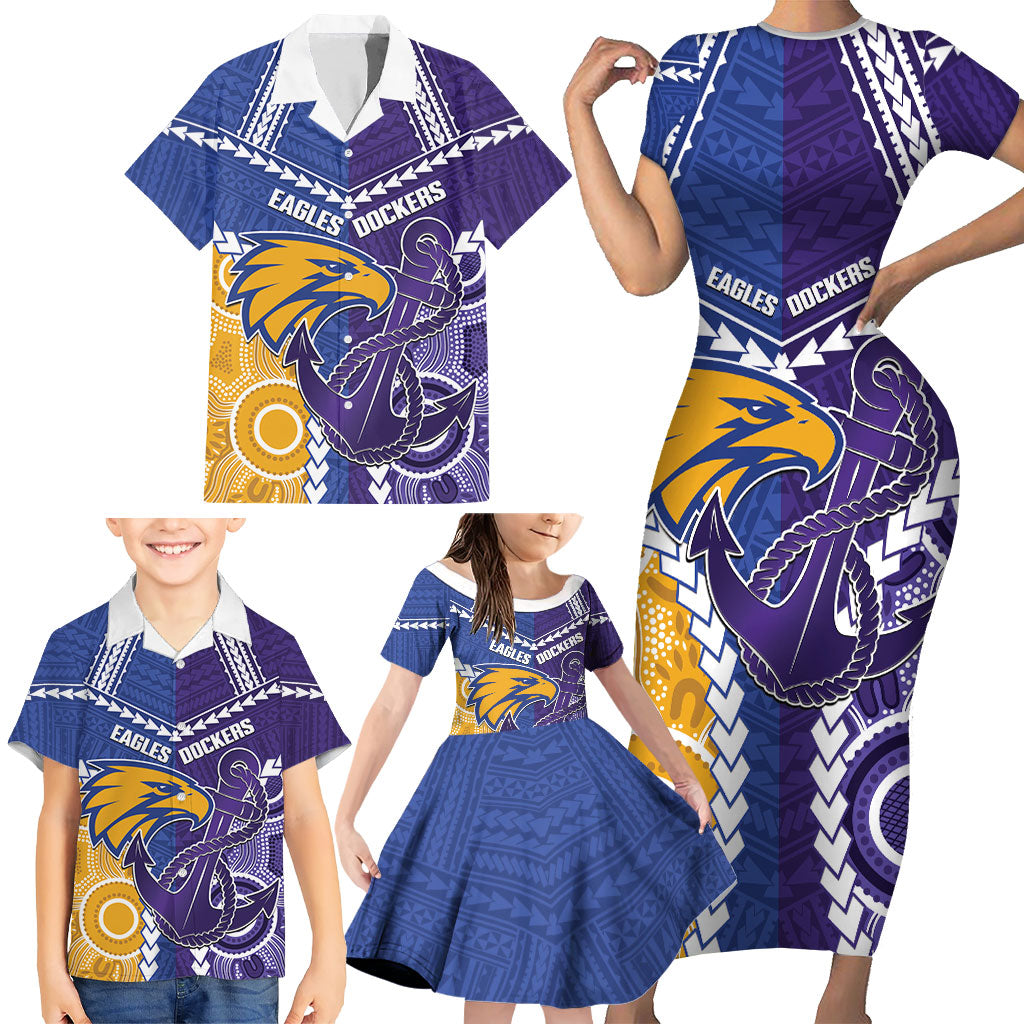 Custom Football Eagles and Dockers Family Matching Short Sleeve Bodycon Dress and Hawaiian Shirt 2026 Together Aboriginal Polynesian Pattern