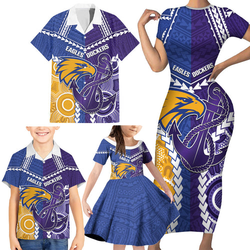 Custom Football Eagles and Dockers Family Matching Short Sleeve Bodycon Dress and Hawaiian Shirt 2026 Together Aboriginal Polynesian Pattern