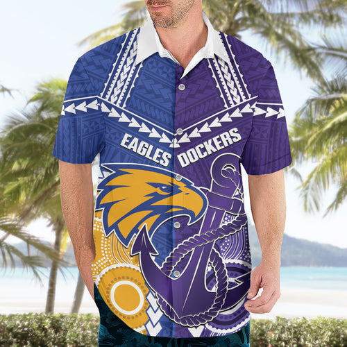 Custom Football Eagles and Dockers Hawaiian Shirt 2026 Together Aboriginal Polynesian Pattern