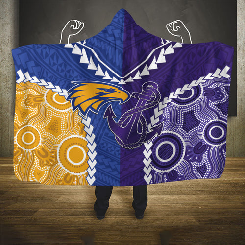 Football Eagles and Dockers Hooded Blanket 2026 Together Aboriginal Polynesian Pattern