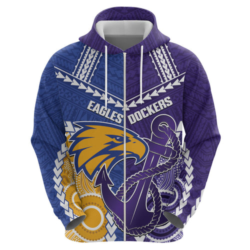 Custom Football Eagles and Dockers Hoodie 2026 Together Aboriginal Polynesian Pattern