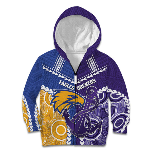 Custom Football Eagles and Dockers Kid Hoodie 2026 Together Aboriginal Polynesian Pattern