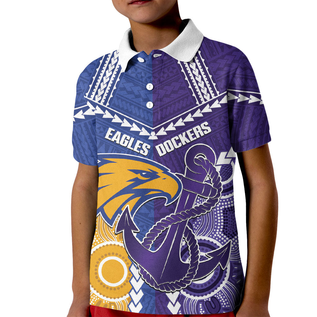 Custom Football Eagles and Dockers Kid Polo Shirt 2026 Together Aboriginal Polynesian Pattern