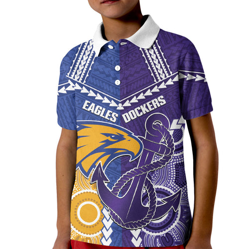 Custom Football Eagles and Dockers Kid Polo Shirt 2026 Together Aboriginal Polynesian Pattern