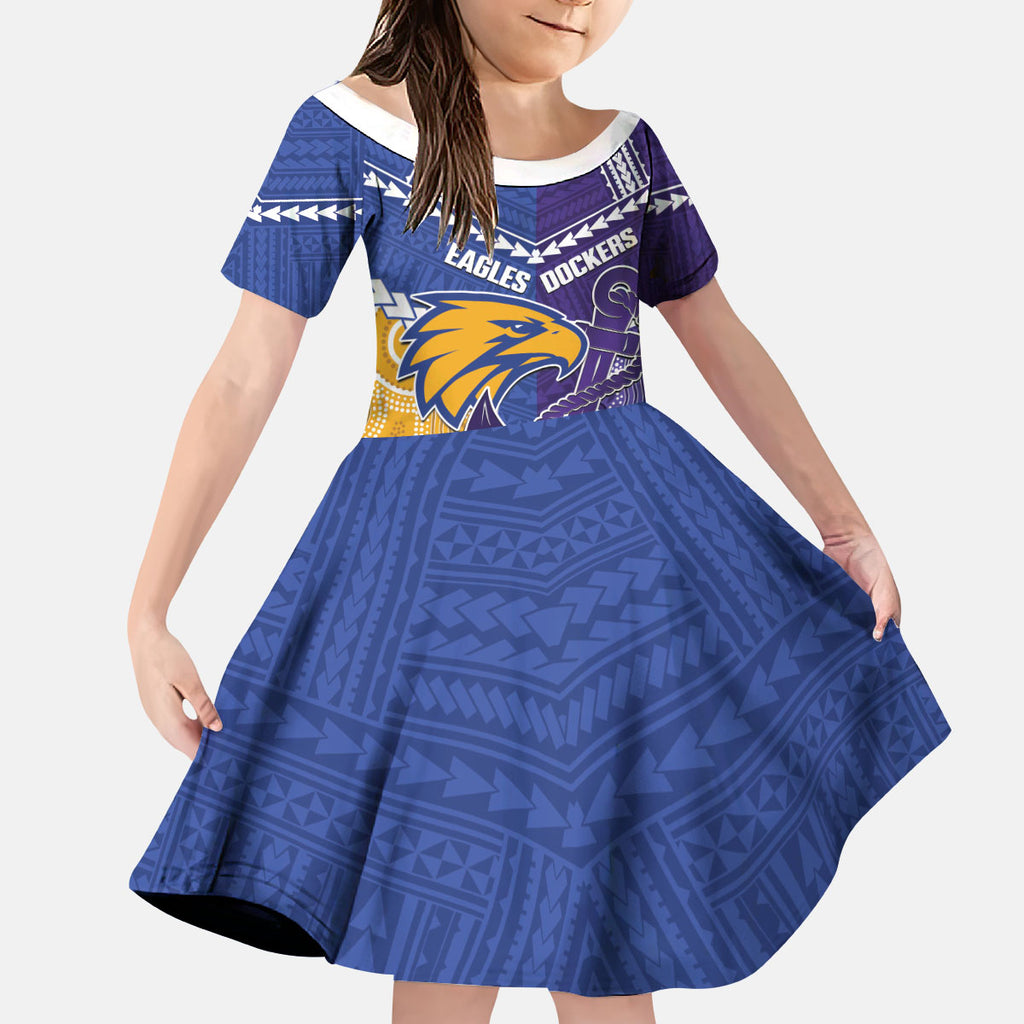 Custom Football Eagles and Dockers Kid Short Sleeve Dress 2026 Together Aboriginal Polynesian Pattern
