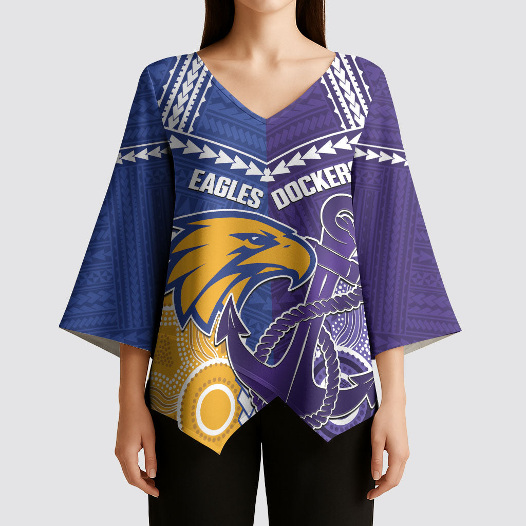 Custom Football Eagles and Dockers Kimono Sleeve Blouse 2026 Together Aboriginal Polynesian Pattern