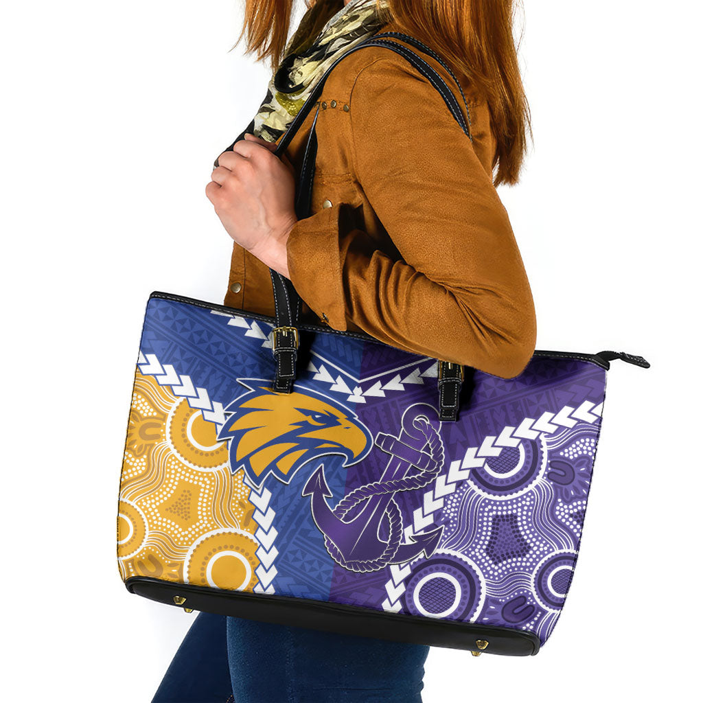 Football Eagles and Dockers Leather Tote Bag 2026 Together Aboriginal Polynesian Pattern