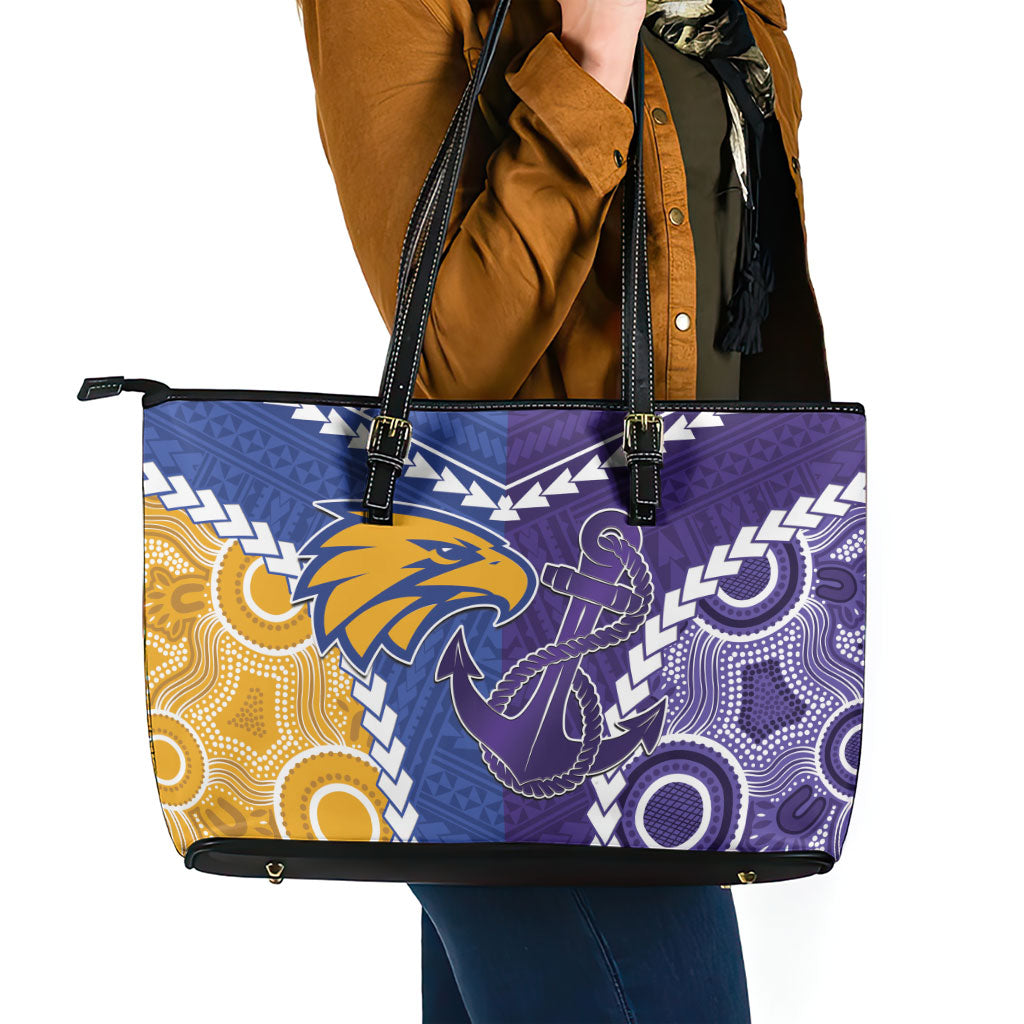 Football Eagles and Dockers Leather Tote Bag 2026 Together Aboriginal Polynesian Pattern