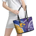 Football Eagles and Dockers Leather Tote Bag 2026 Together Aboriginal Polynesian Pattern