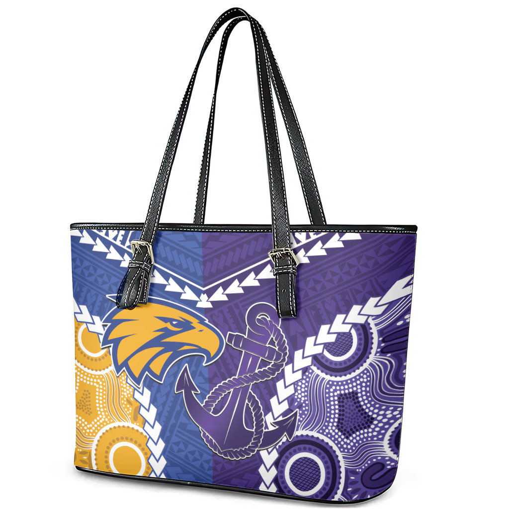 Football Eagles and Dockers Leather Tote Bag 2026 Together Aboriginal Polynesian Pattern