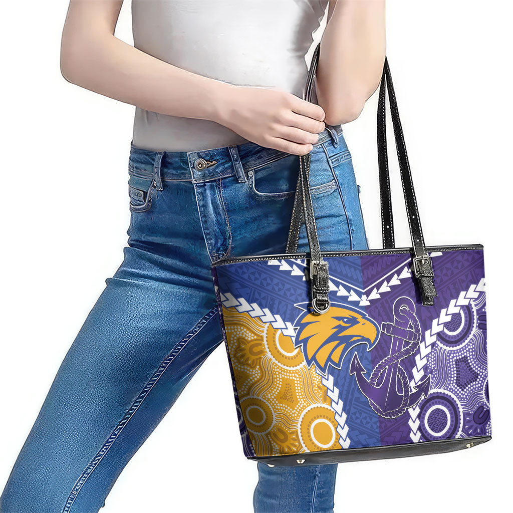 Football Eagles and Dockers Leather Tote Bag 2026 Together Aboriginal Polynesian Pattern