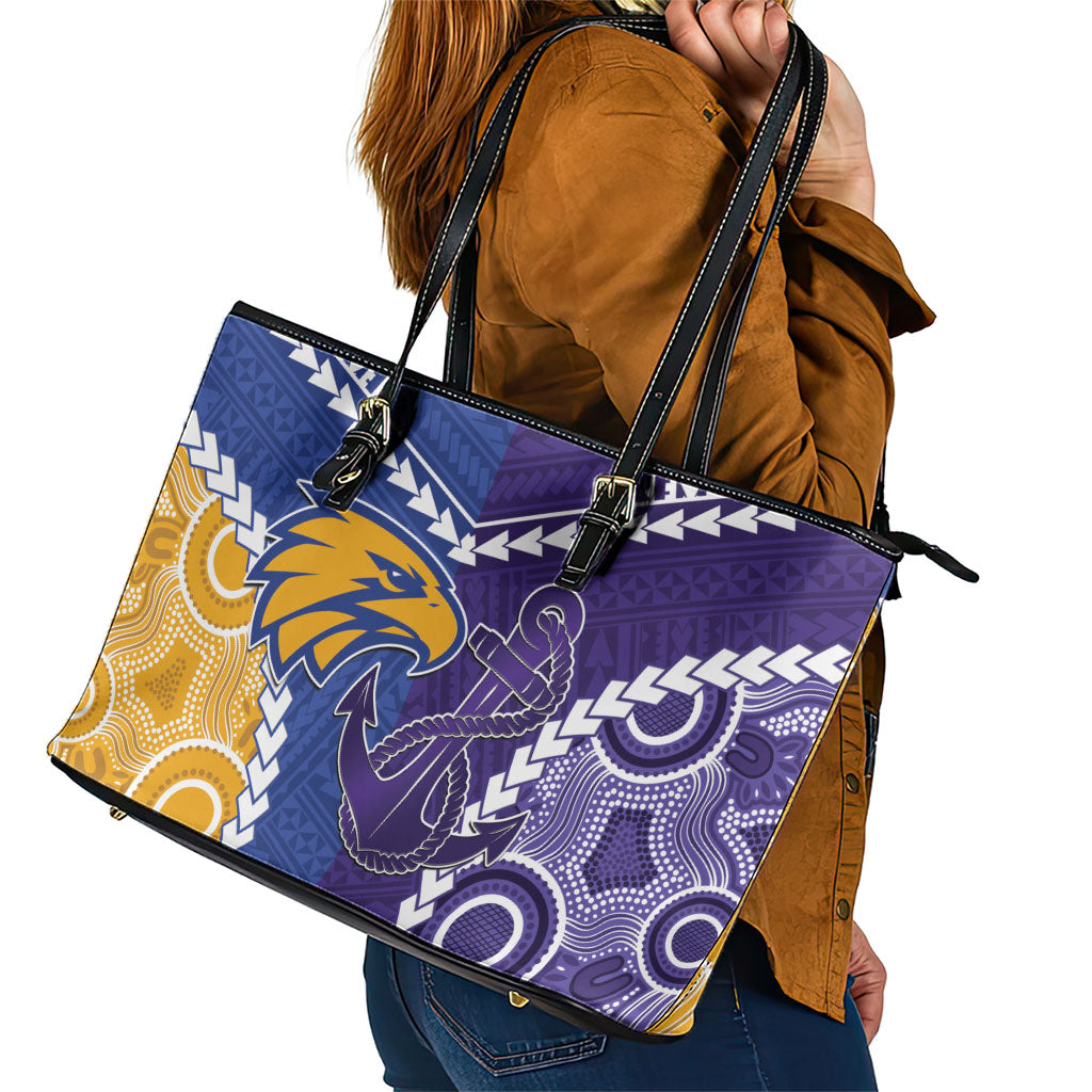 Football Eagles and Dockers Leather Tote Bag 2026 Together Aboriginal Polynesian Pattern