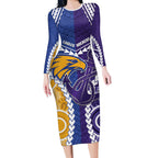 Custom Football Eagles and Dockers Long Sleeve Bodycon Dress 2026 Together Aboriginal Polynesian Pattern