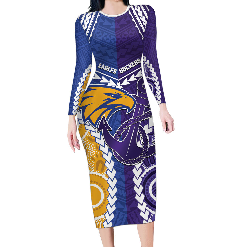 Custom Football Eagles and Dockers Long Sleeve Bodycon Dress 2026 Together Aboriginal Polynesian Pattern