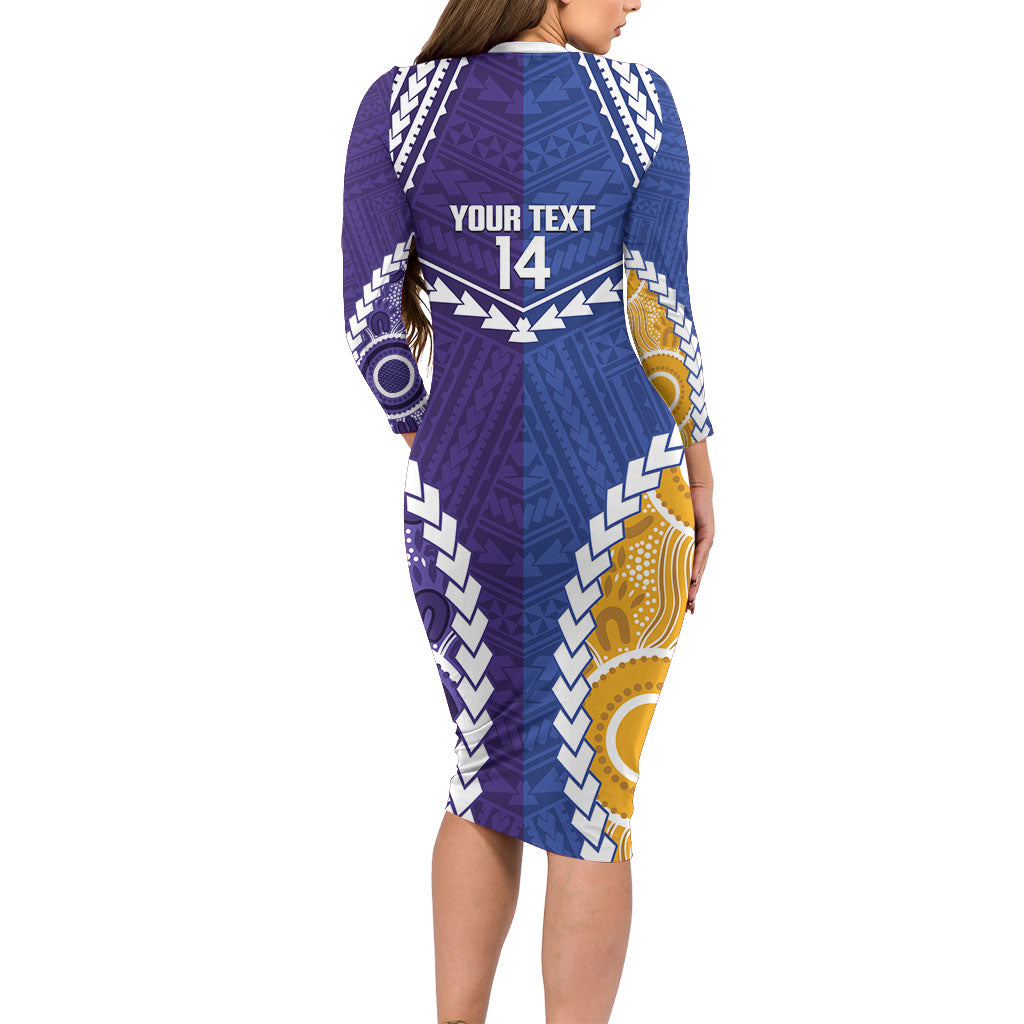 Custom Football Eagles and Dockers Long Sleeve Bodycon Dress 2026 Together Aboriginal Polynesian Pattern