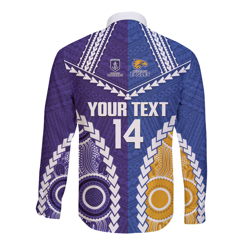 Custom Football Eagles and Dockers Long Sleeve Button Shirt 2026 Together Aboriginal Polynesian Pattern