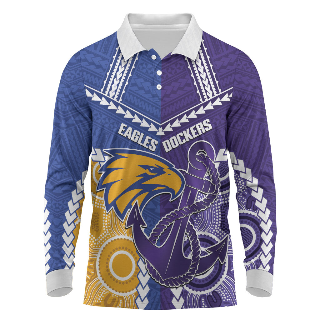 Custom Football Eagles and Dockers Long Sleeve Polo Shirt 2026 Together Aboriginal Polynesian Pattern