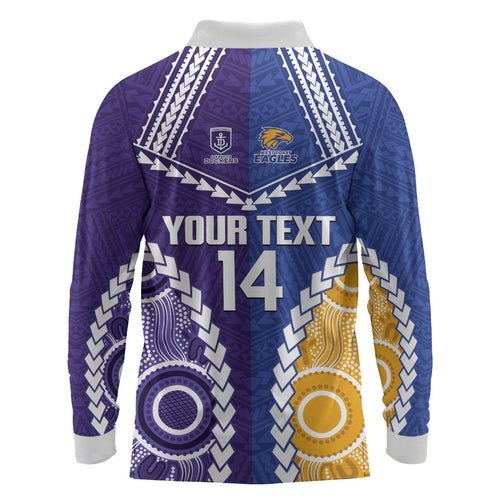 Custom Football Eagles and Dockers Long Sleeve Polo Shirt 2026 Together Aboriginal Polynesian Pattern