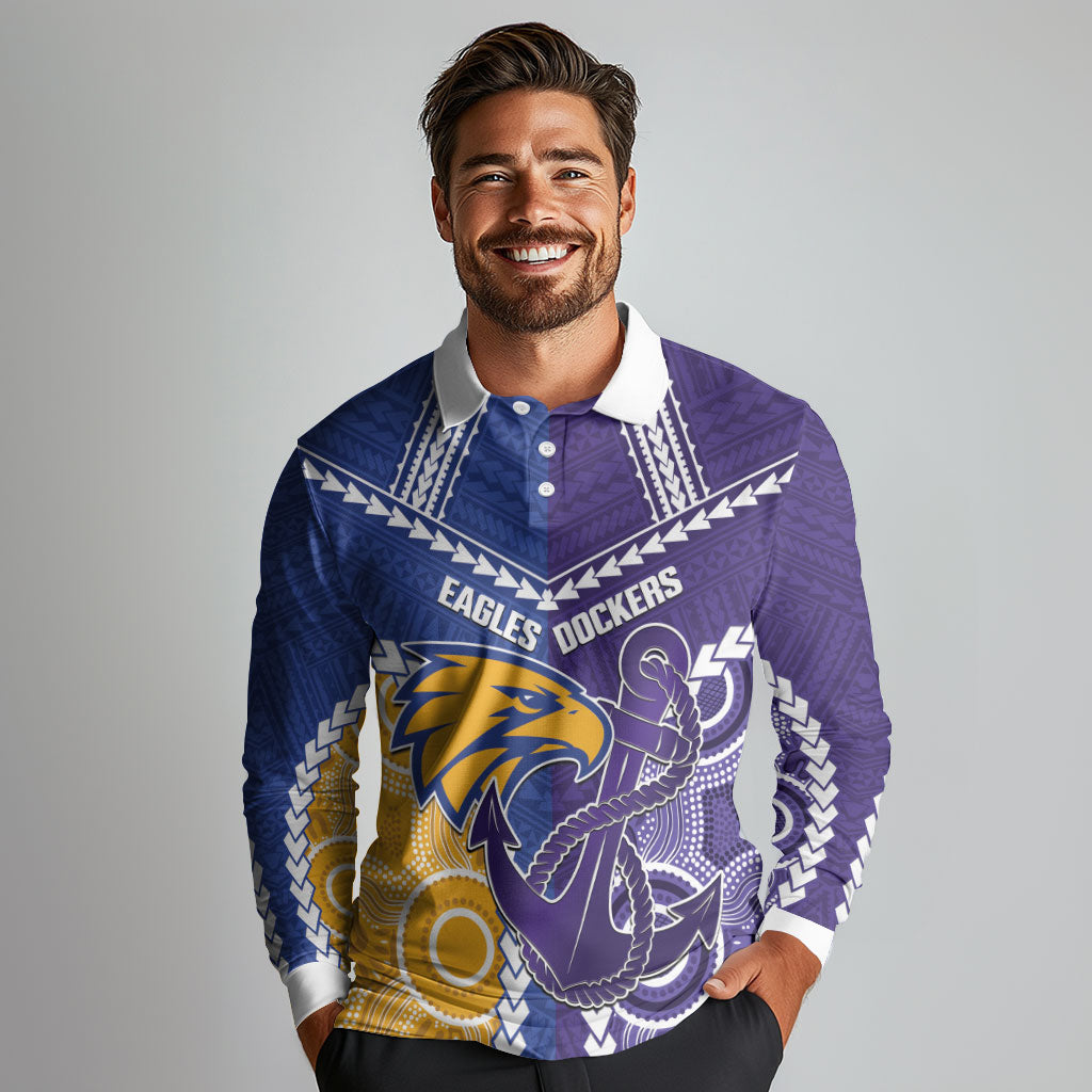 Custom Football Eagles and Dockers Long Sleeve Polo Shirt 2026 Together Aboriginal Polynesian Pattern