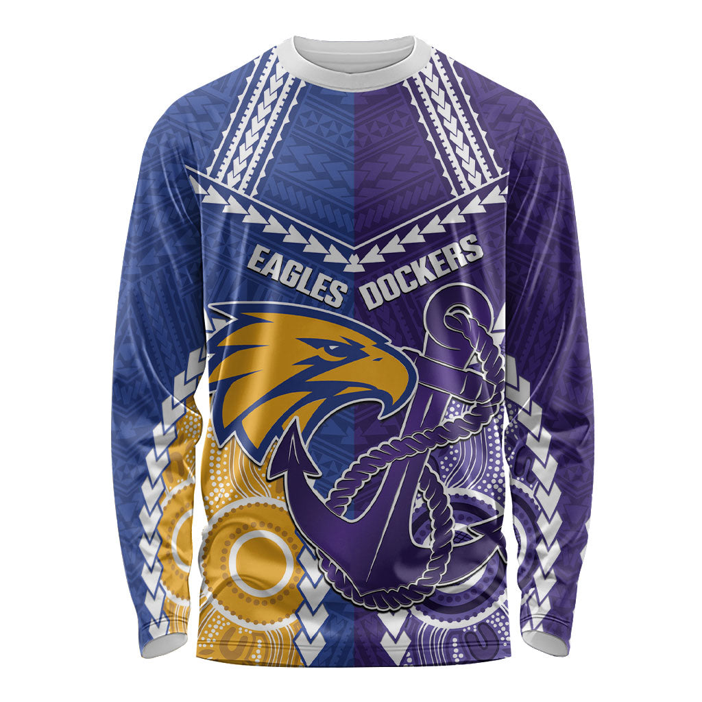 Custom Football Eagles and Dockers Long Sleeve Shirt 2026 Together Aboriginal Polynesian Pattern