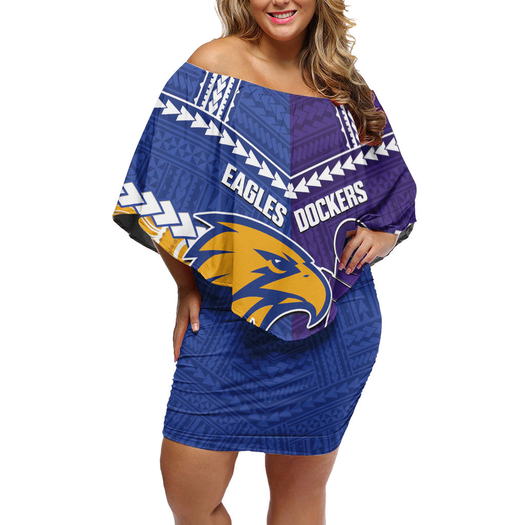 Custom Football Eagles and Dockers Off Shoulder Short Dress 2026 Together Aboriginal Polynesian Pattern