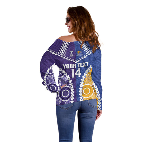 Custom Football Eagles and Dockers Off Shoulder Sweater 2026 Together Aboriginal Polynesian Pattern