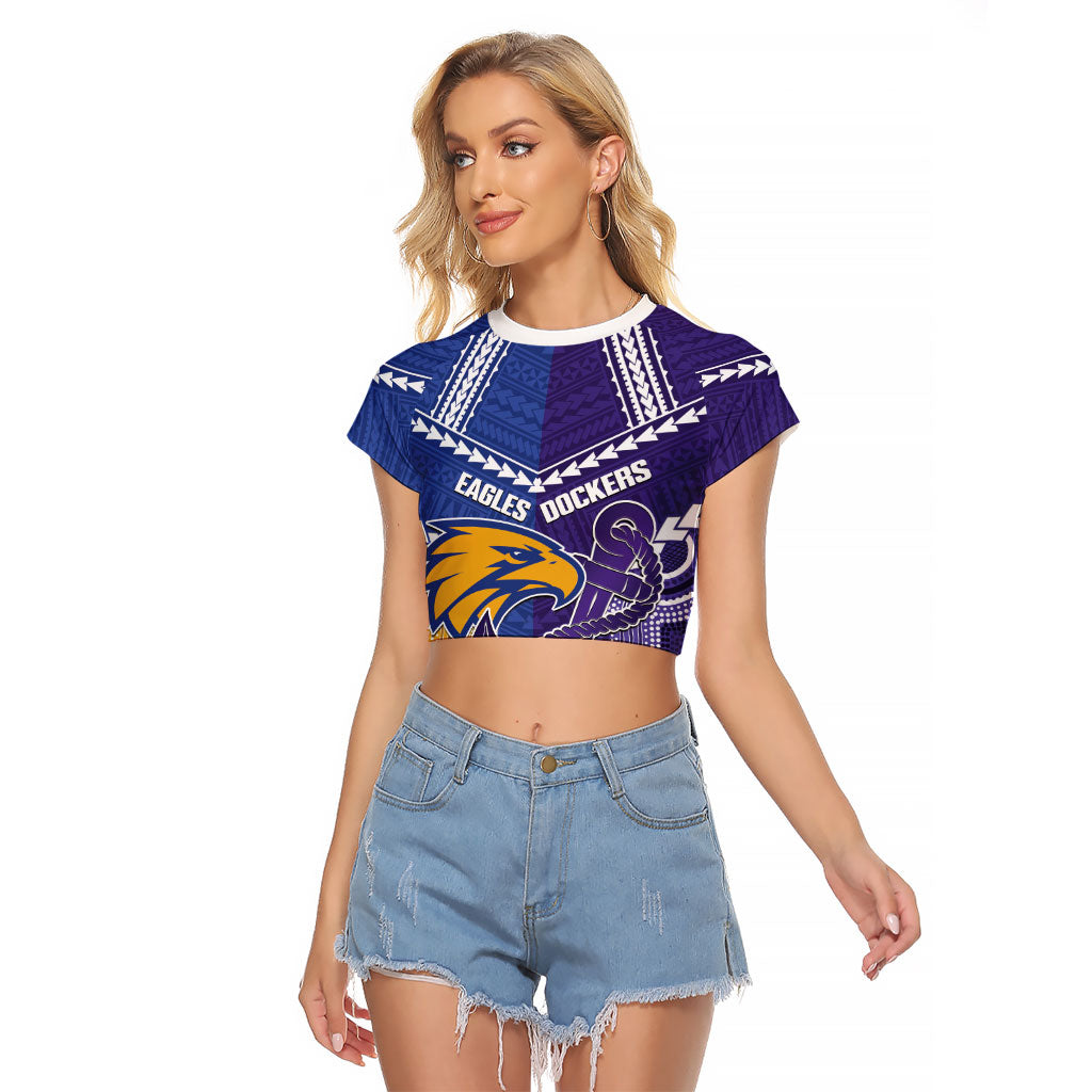 Custom Football Eagles and Dockers Raglan Cropped T Shirt 2026 Together Aboriginal Polynesian Pattern