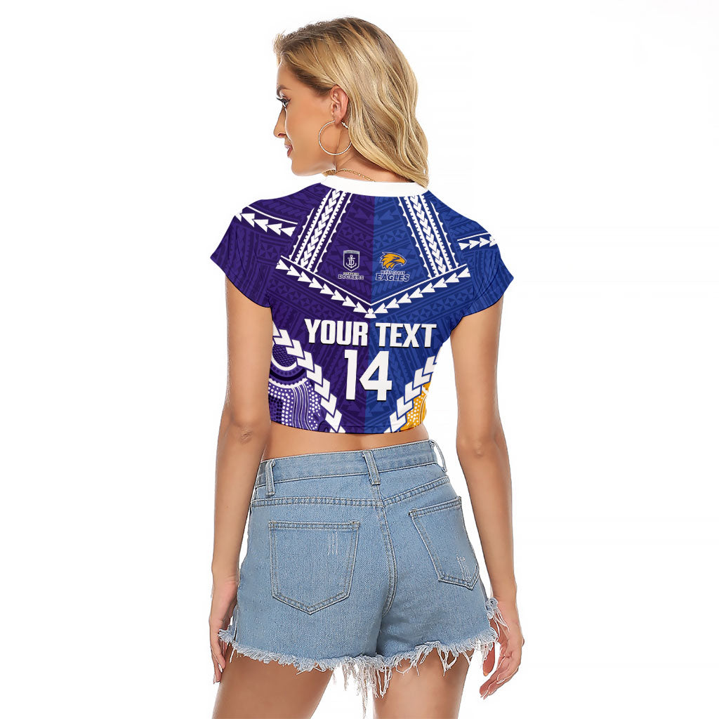 Custom Football Eagles and Dockers Raglan Cropped T Shirt 2026 Together Aboriginal Polynesian Pattern
