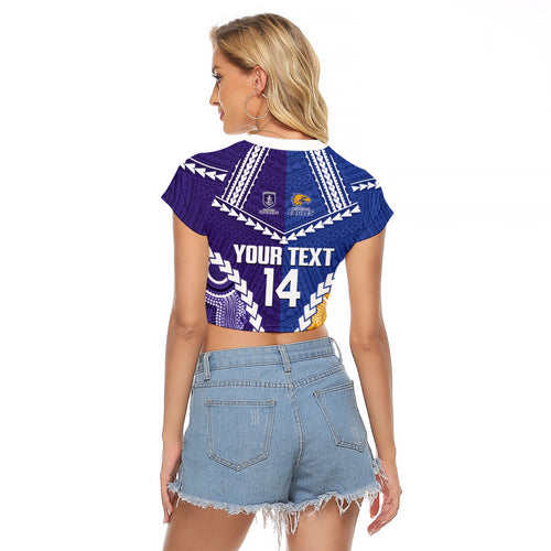 Custom Football Eagles and Dockers Raglan Cropped T Shirt 2026 Together Aboriginal Polynesian Pattern
