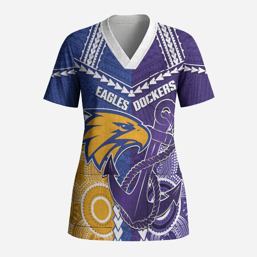 Custom Football Eagles and Dockers Scrub Top 2026 Together Aboriginal Polynesian Pattern